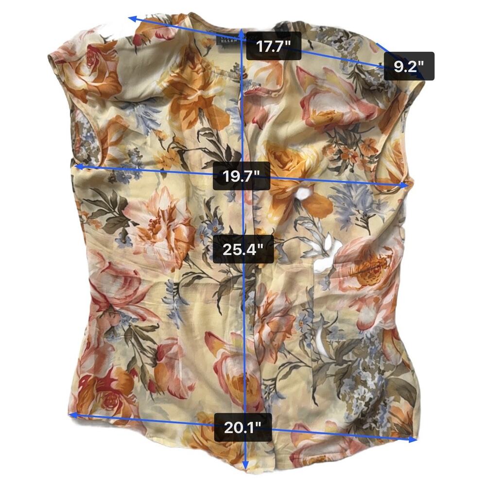 Linda Allard for Ellen Tracy Yellow floral silk blouse size 10 - Picture 8 of 10